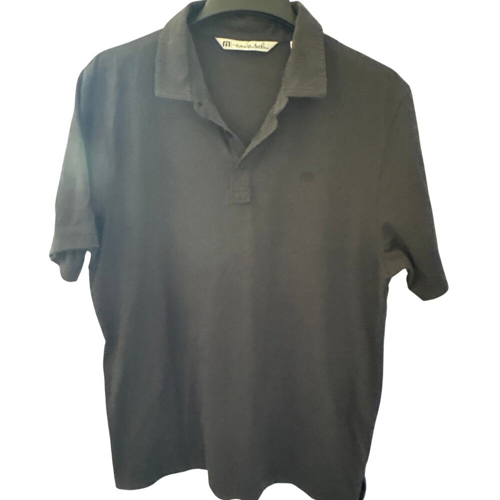 Travis Mathew Men's Dark Gray Logo Polo Shirt L Short Sleeve Collared Button
